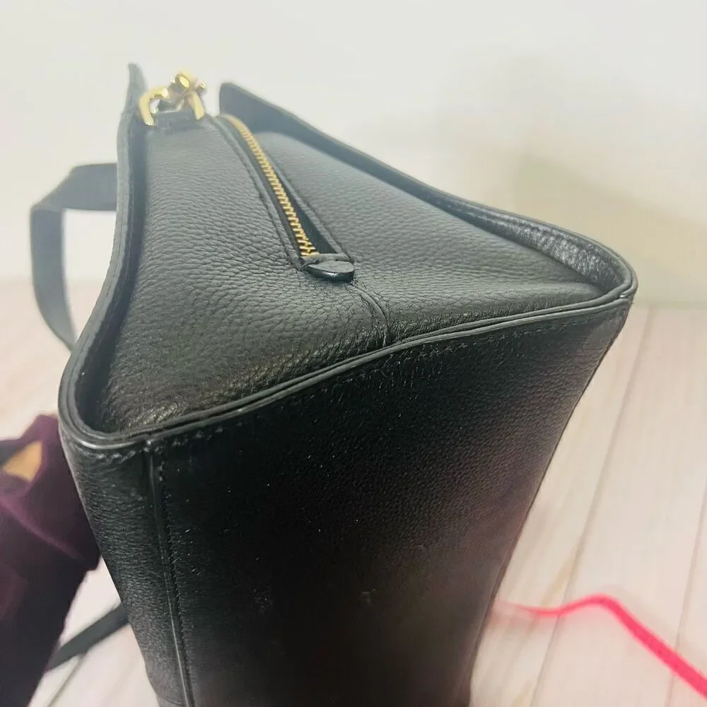 Kate Spade Grey Street Dominique Black Leather Satchel Purse Gold Hardware Tasse